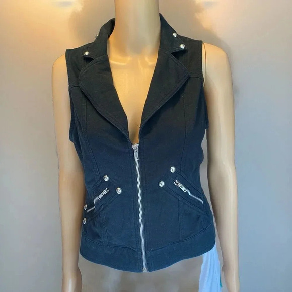 Twentyone Motorcycles Jacket Lady M CottonBlend Breathable Black Sleeveless Goth - Picture 1 of 12